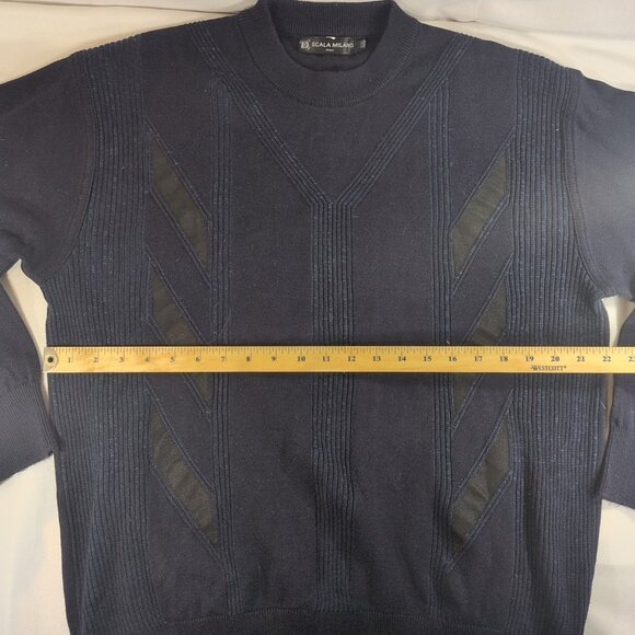 Scala Milano XXL Sweater Knit Navy Blue Black Italy Wool Acrylic Men Long Sleeve - Picture 9 of 16